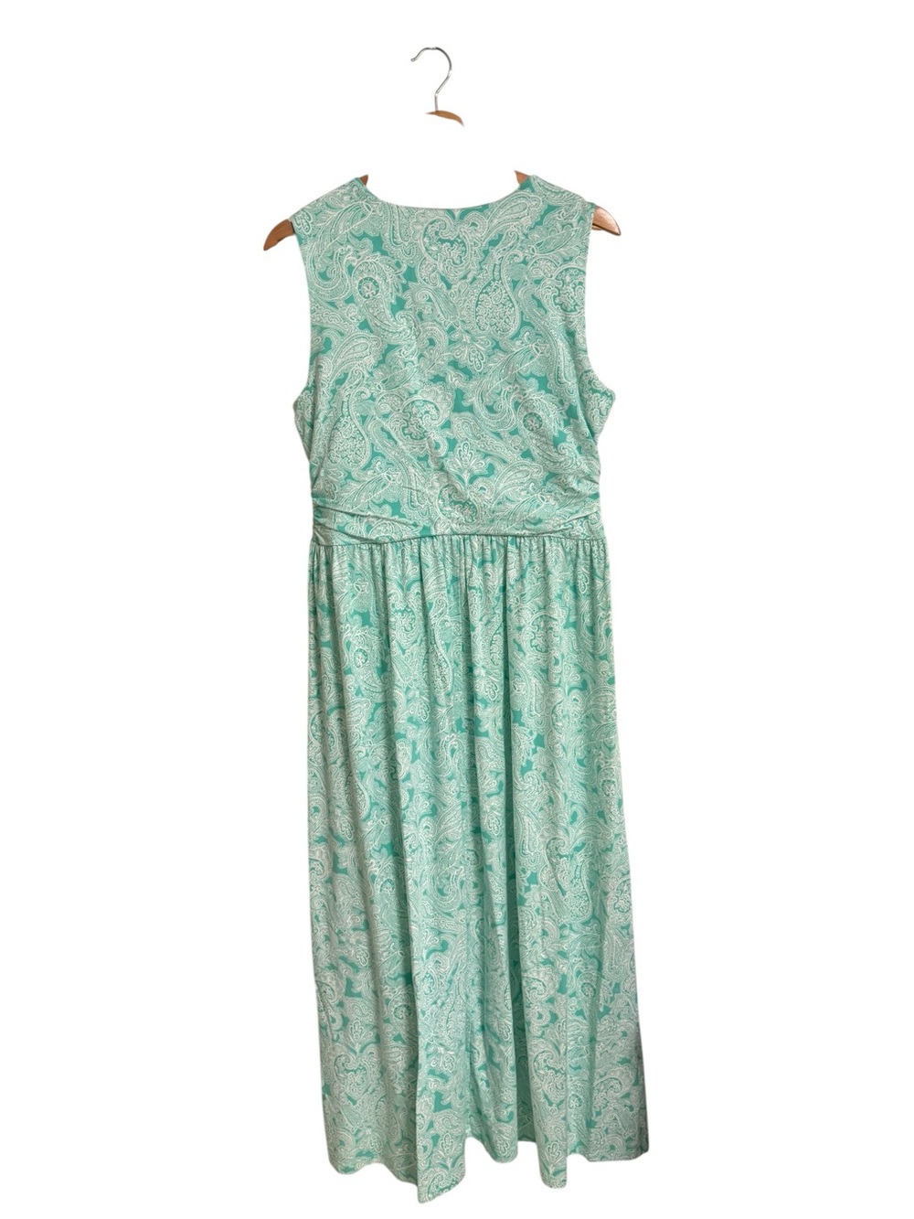 Lands’End aqua teal white paisley print crossover wrap sleeveless maxi dress MP - Picture 7 of 11